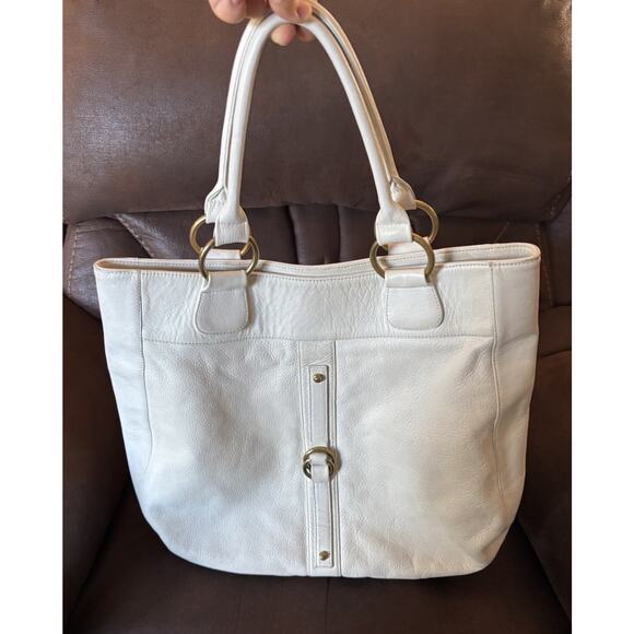 Rachel Nasvik White Tote Purse Tabitha Bag Leather Gold Hardware - Picture 9 of 9